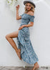 Vestido largo de verano bohemio con escote Bardot y flores Ximena